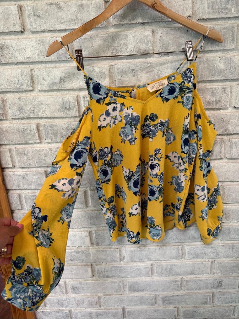 Sweet Wanderer Yellow Cold-Shoulder Floral Blouse